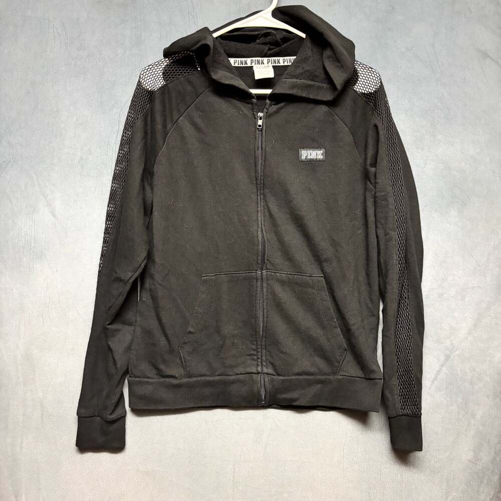 Victoria's Secret PINK Mesh Sleeve Full Zip Hoodie Black